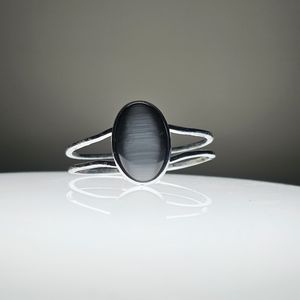 Tiger's Eye Stone Cuff Bangle Silver Toned Bracelet.